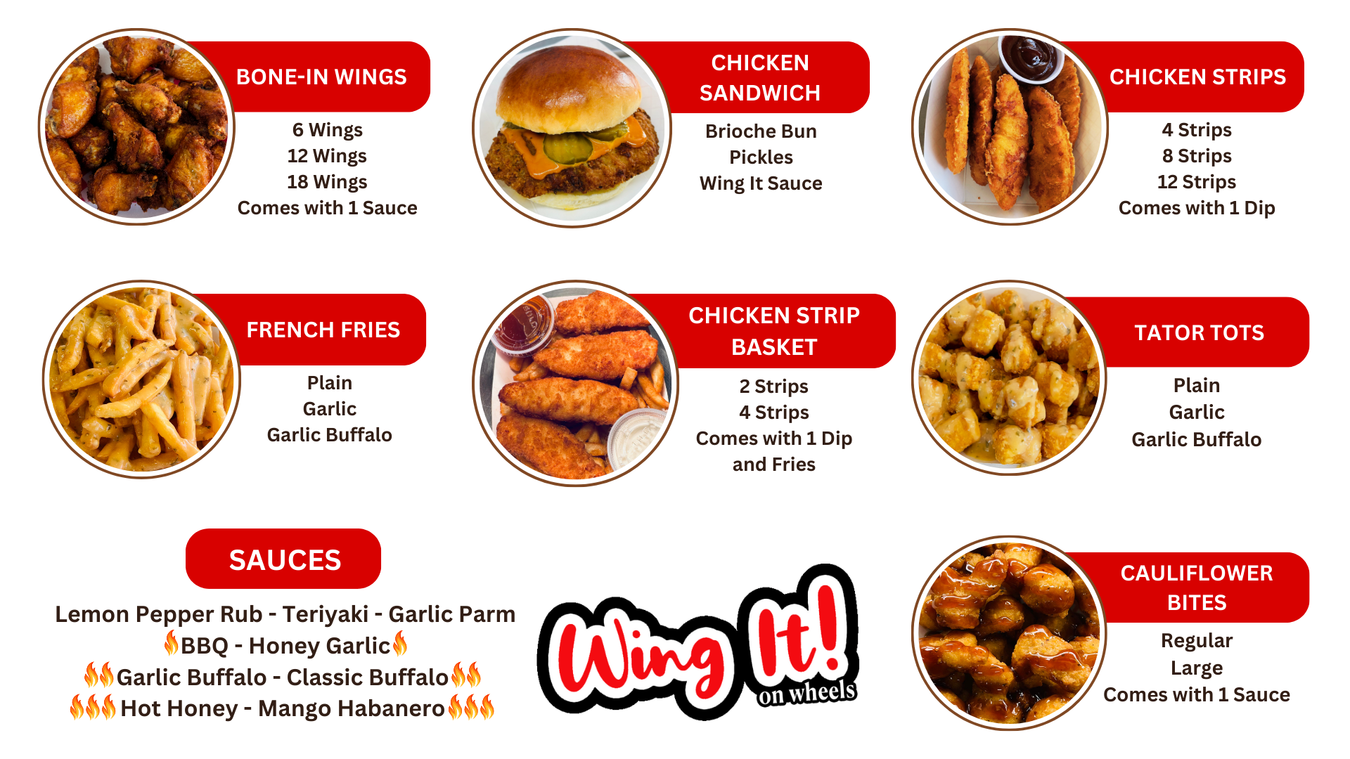 Wing It On Wheels Full Menu